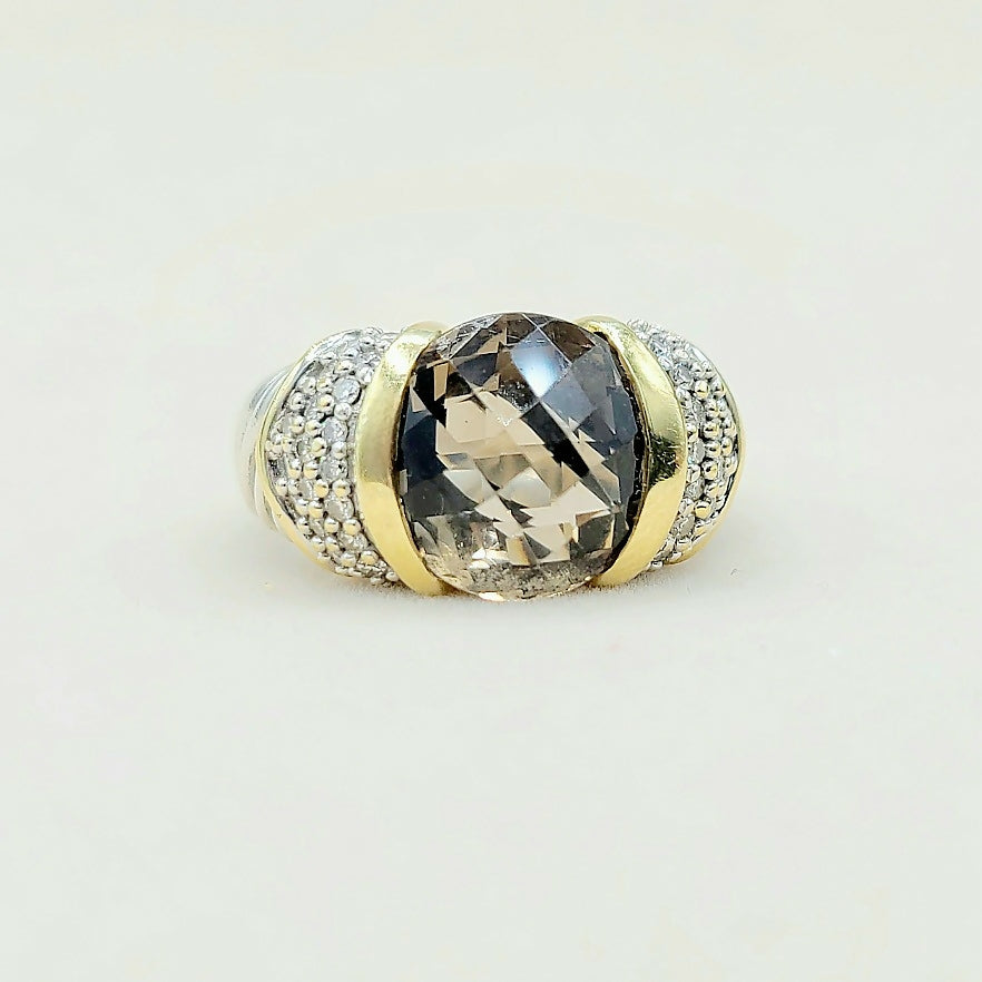 David Yurman Capri Ring With Smoky Quartz Gold And Diamonds