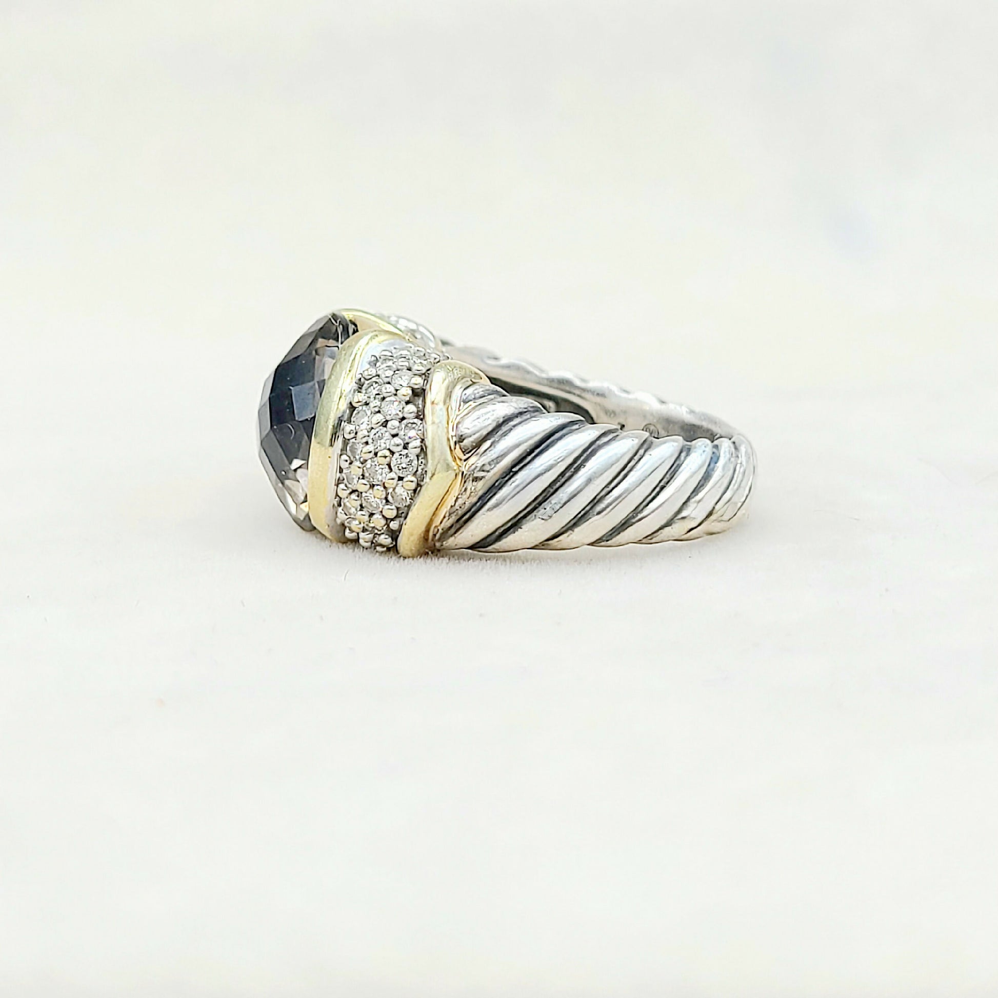 David Yurman Capri Ring With Smoky Quartz Gold And Diamonds