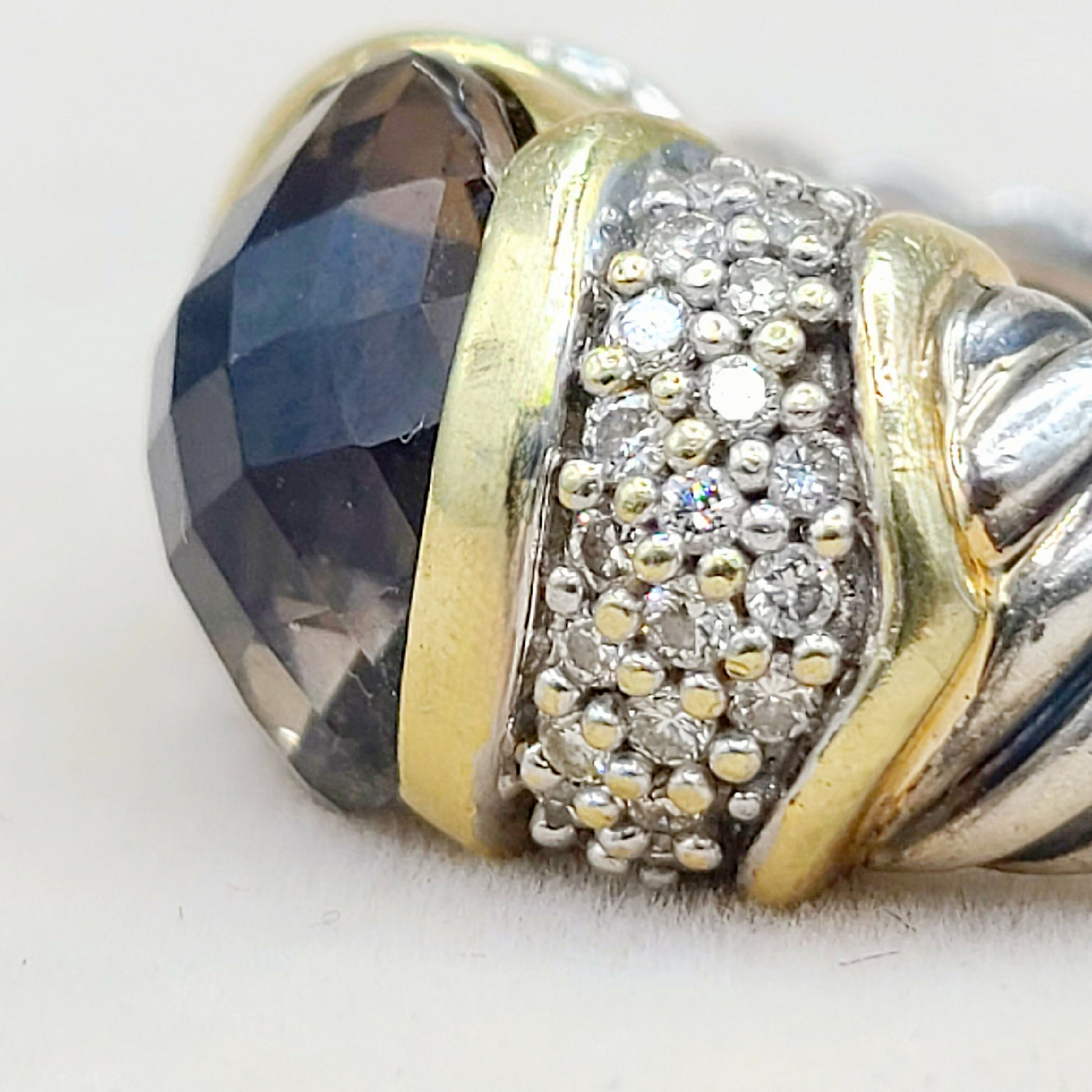 David Yurman Capri Ring With Smoky Quartz Gold And Diamonds