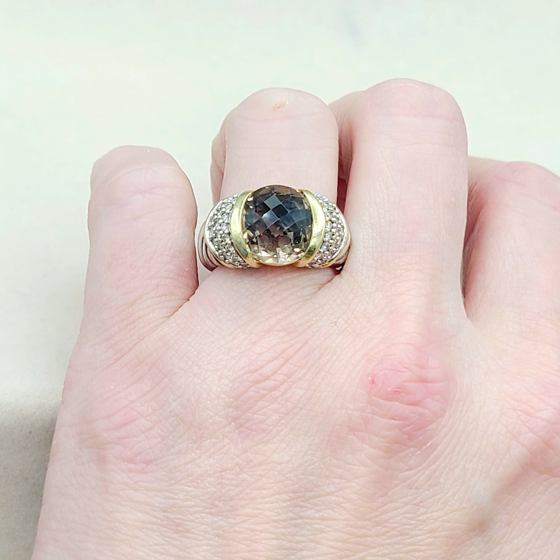 David Yurman Capri Ring With Smoky Quartz Gold And Diamonds