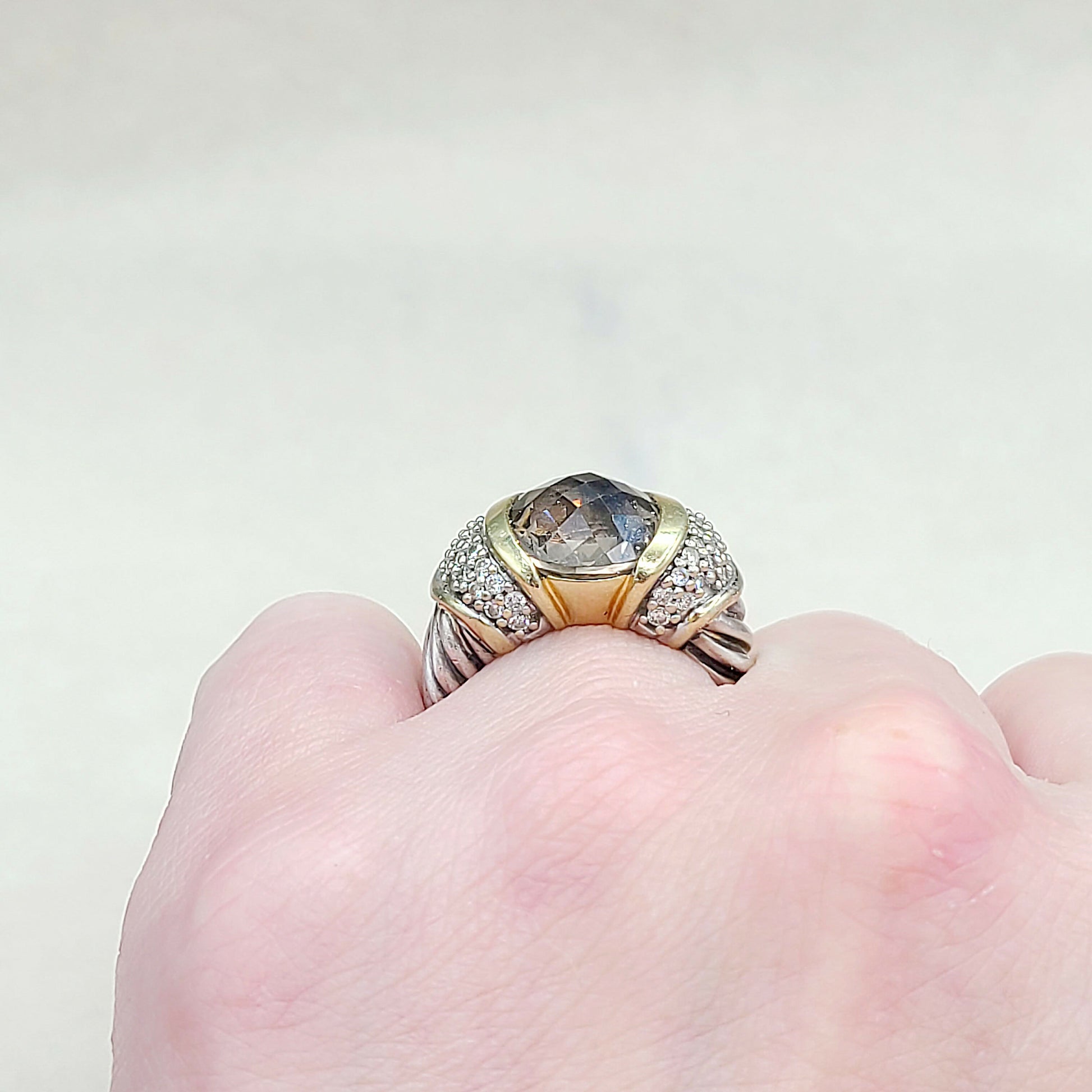 David Yurman Capri Ring With Smoky Quartz Gold And Diamonds