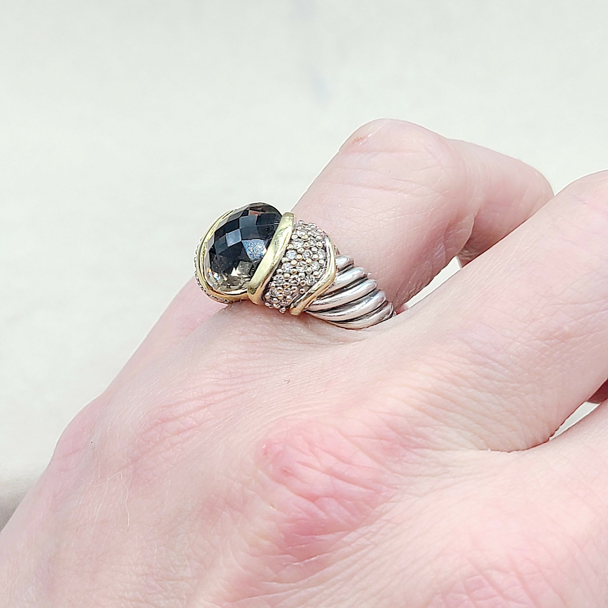 David Yurman Capri Ring With Smoky Quartz Gold And Diamonds