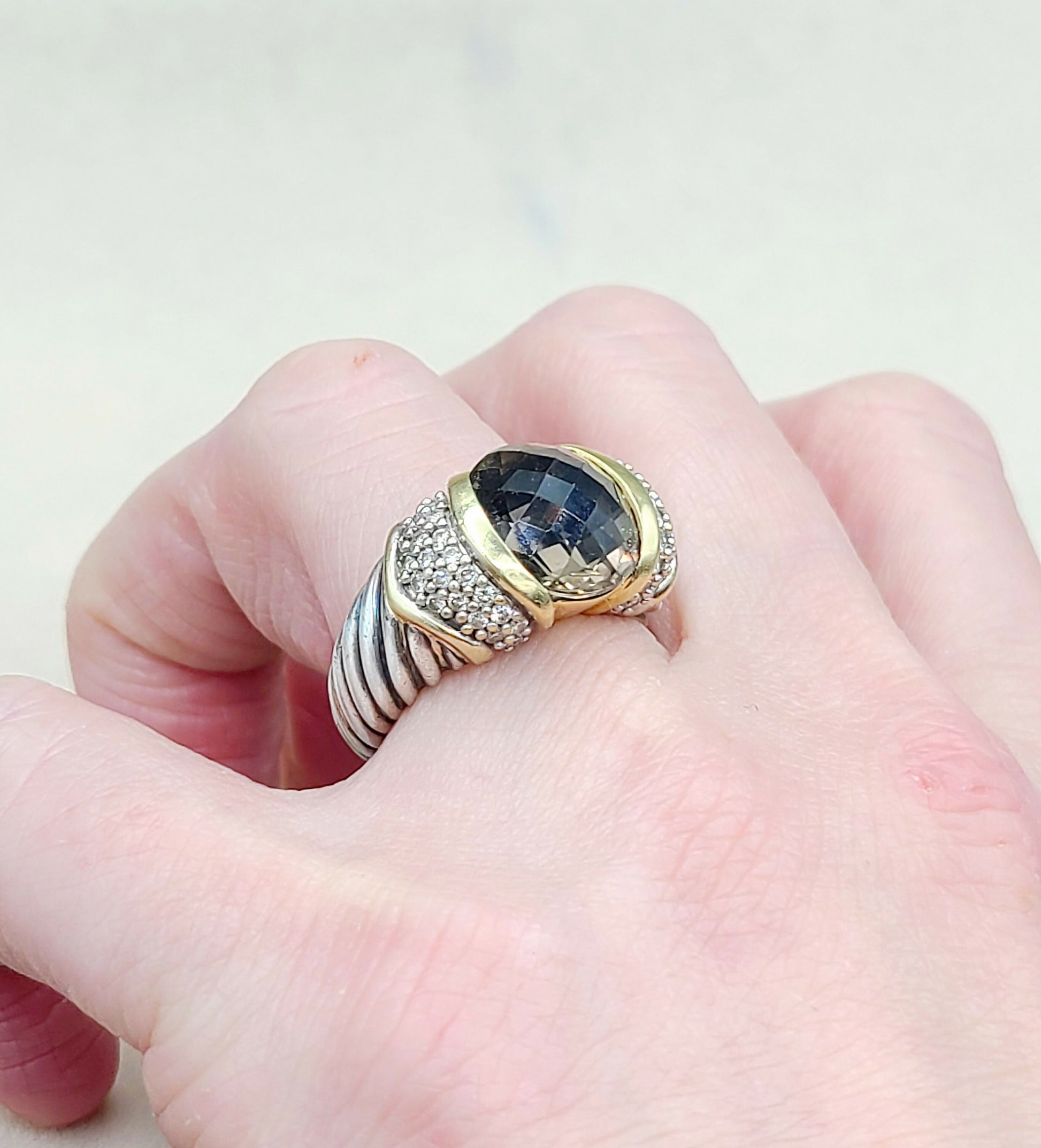 David Yurman Capri Ring With Smoky Quartz Gold And Diamonds