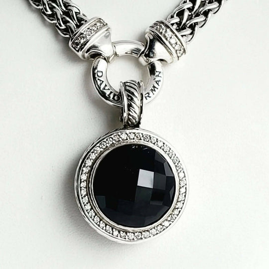 David Yurman Cerise 18mm Black Onyx & Diamond Pendant | AYW Luxury