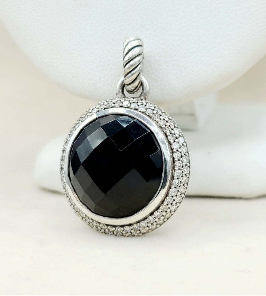 David Yurman Cerise 18mm Black Onyx Diamond Pendant Enhancer