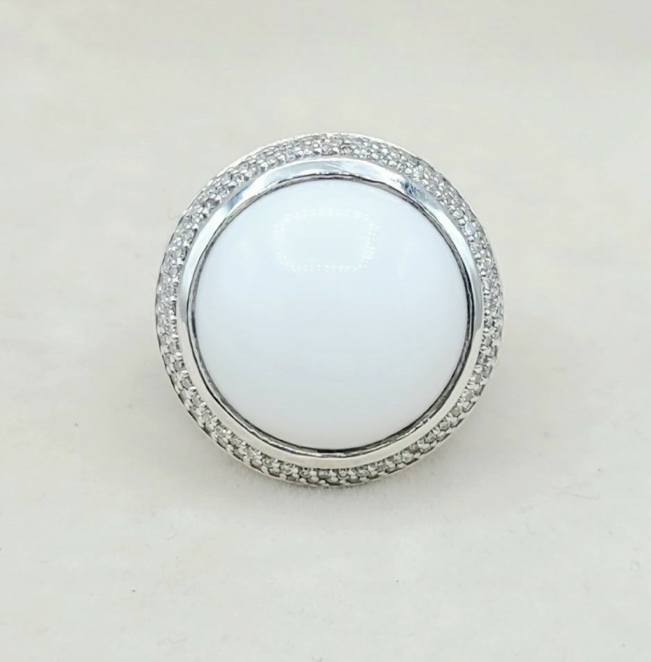 David Yurman Cerise 18mm White Agate Ring With Diamonds
