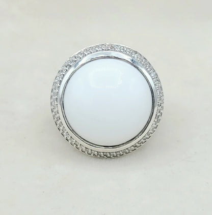 David Yurman Cerise 18mm White Agate Ring With Diamonds