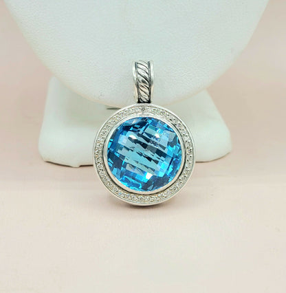  David Yurman Cerise Blue Topaz & Diamond Pendant Enhancer