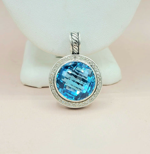  David Yurman Cerise Blue Topaz & Diamond Pendant Enhancer