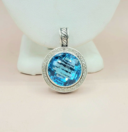  David Yurman Cerise Blue Topaz & Diamond Pendant Enhancer