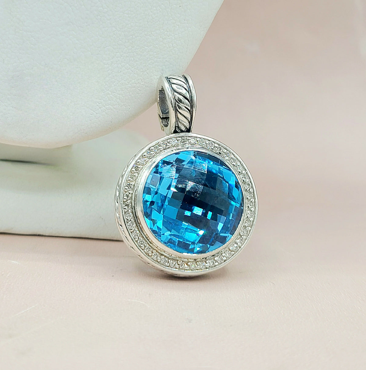  David Yurman Cerise Blue Topaz & Diamond Pendant Enhancer