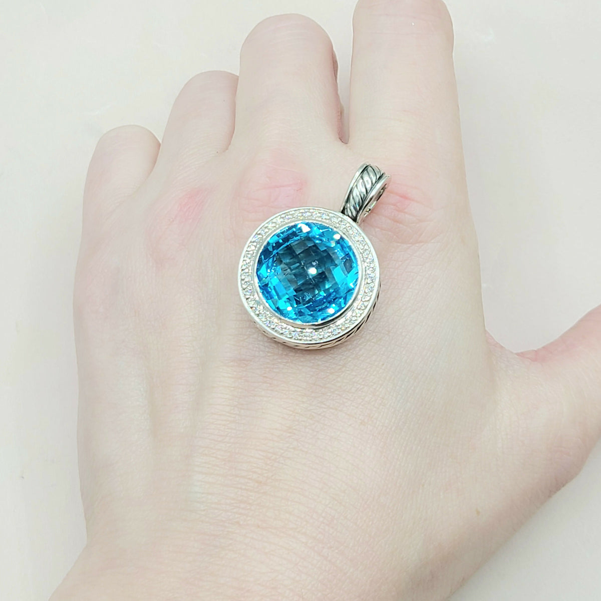  David Yurman Cerise Blue Topaz & Diamond Pendant Enhancer