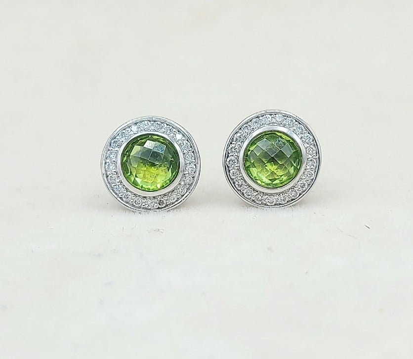David Yurman Cerise Earrings With Peridot And Diamonds