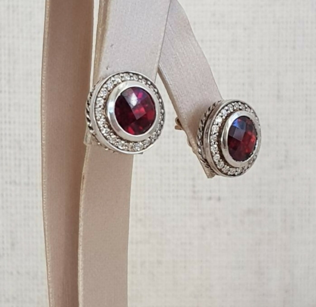  David Yurman Cerise Garnet Diamond Stud Earrings-