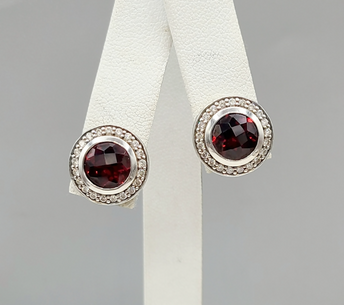 David Yurman Cerise Garnet Diamond Stud Earrings Sterling Silver 0.42 TCW 14mm