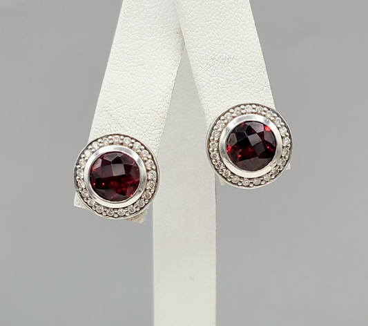 David Yurman Cerise Garnet Diamond Stud Earrings Sterling Silver 0.42 TCW 14mm