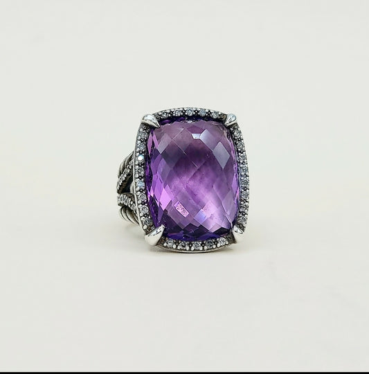 David Yurman Chatelaine Elongated Ring With Amethyst And Diamonds