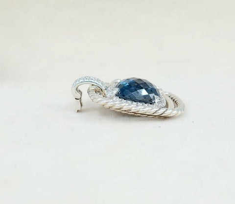 side view David Yurman Chatelaine Pavé Bezel Pendant Enhancer With Hampton Blue Topaz And Diamonds