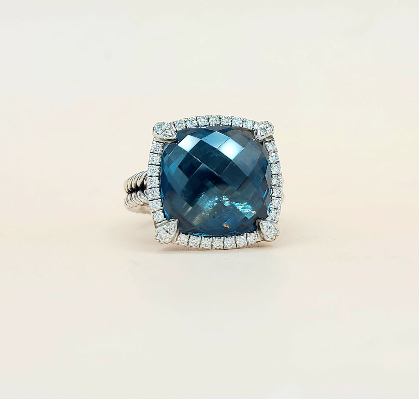 David Yurman Chatelaine Pave Bezel Ring With Hampton Blue Topaz And Diamonds
