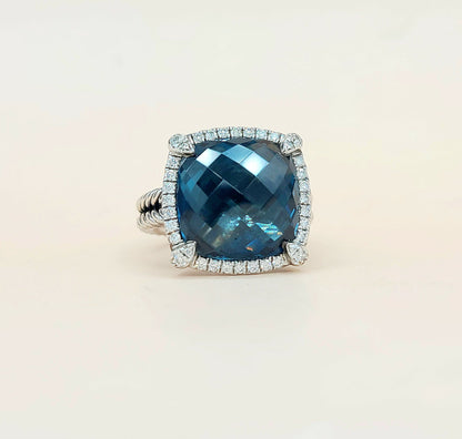 David Yurman Chatelaine Pave Bezel Ring With Hampton Blue Topaz And Diamonds