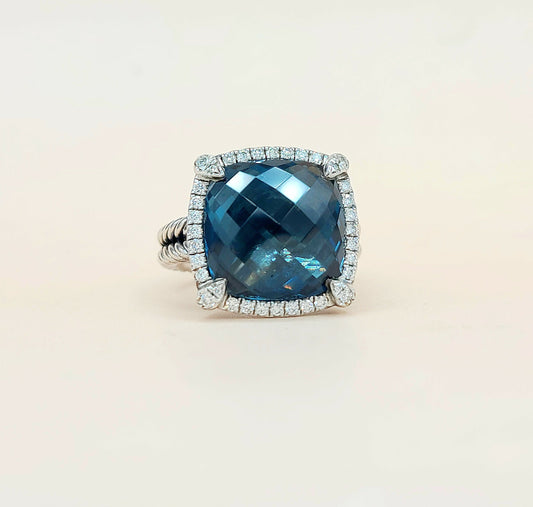 David Yurman Chatelaine Pave Bezel Ring With Hampton Blue Topaz And Diamonds