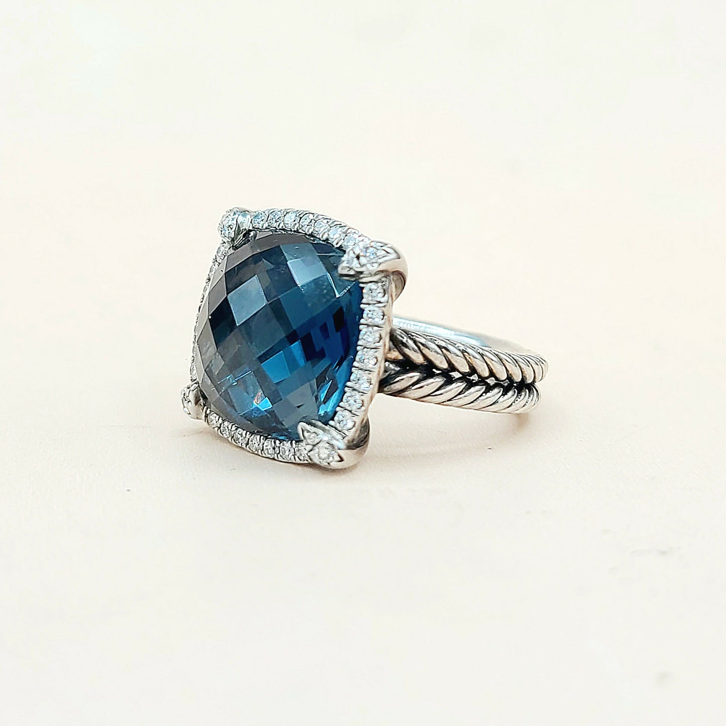 David Yurman Chatelaine Pave Bezel Ring With Hampton Blue Topaz And Diamonds