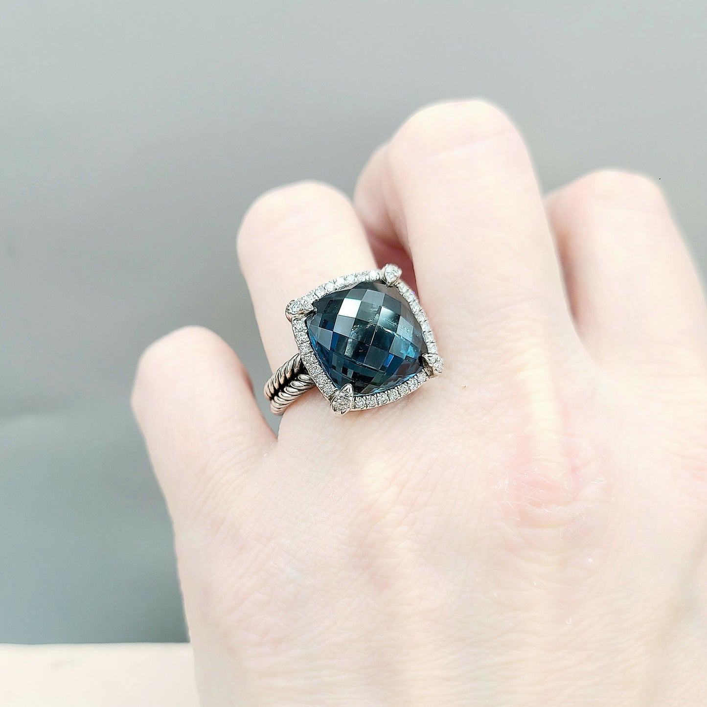 David Yurman Chatelaine Pave Bezel Ring With Hampton Blue Topaz And Diamonds