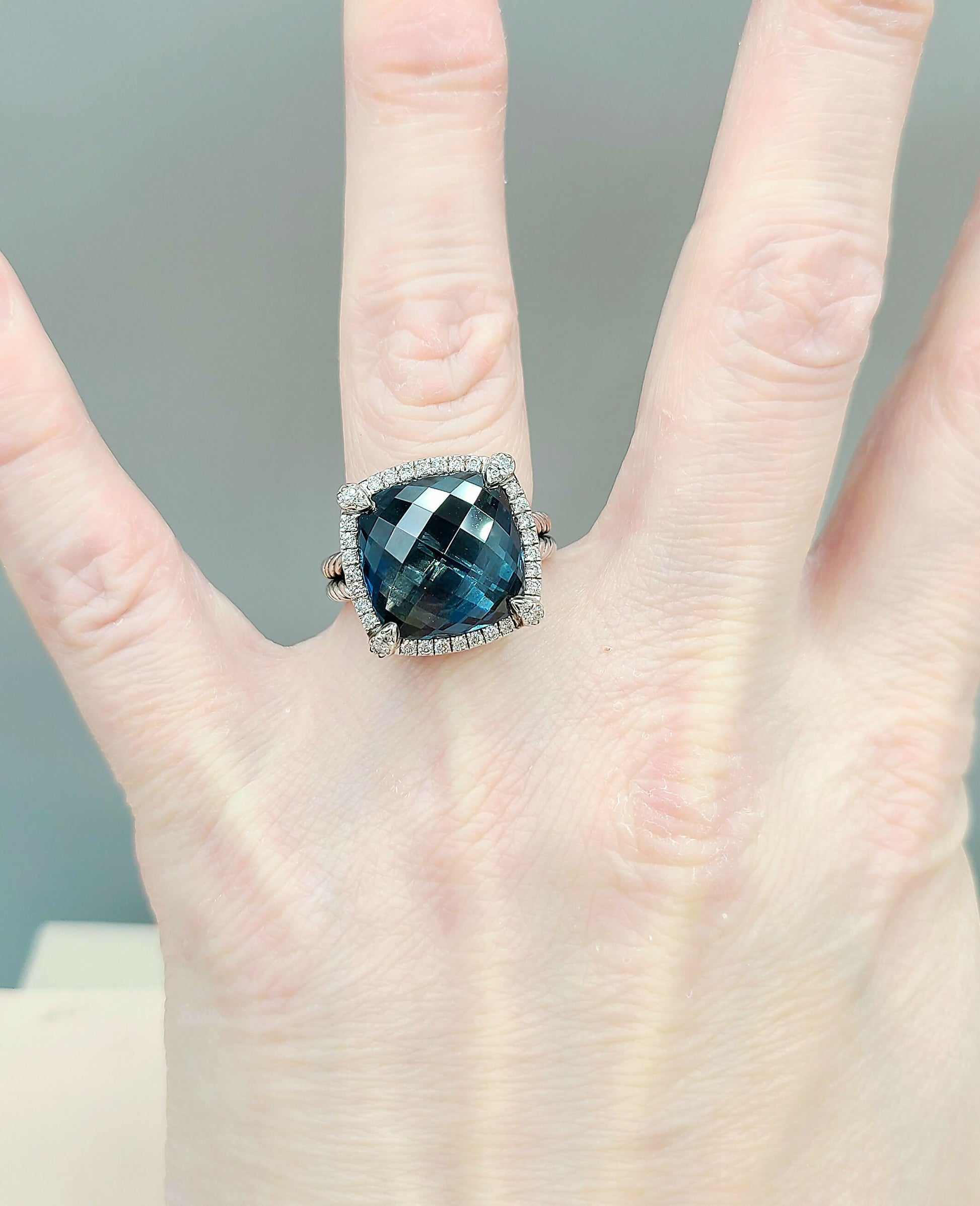 David Yurman Chatelaine Pave Bezel Ring With Hampton Blue Topaz And Diamonds