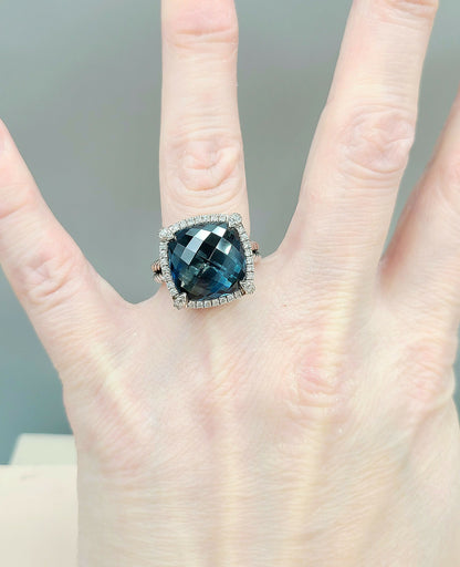 David Yurman Chatelaine Pave Bezel Ring With Hampton Blue Topaz And Diamonds