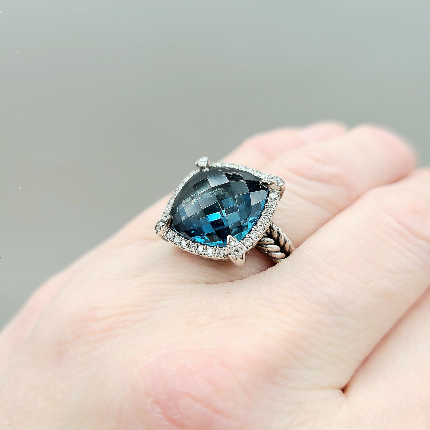 David Yurman Chatelaine Pave Bezel Ring With Hampton Blue Topaz And Diamonds