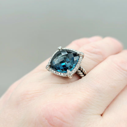 David Yurman Chatelaine Pave Bezel Ring With Hampton Blue Topaz And Diamonds