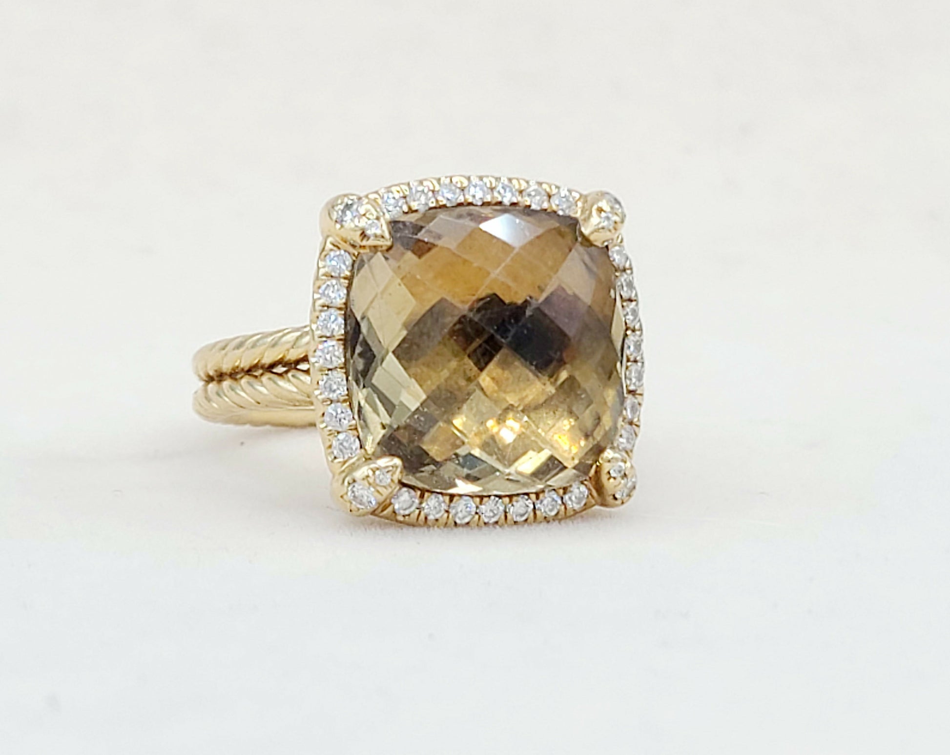 David Yurman Chatelaine Pave Bezel Ring in 18k Gold With Champagne Citrine And Diamonds