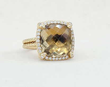 David Yurman Chatelaine Pave Bezel Ring in 18k Gold With Champagne Citrine And Diamonds