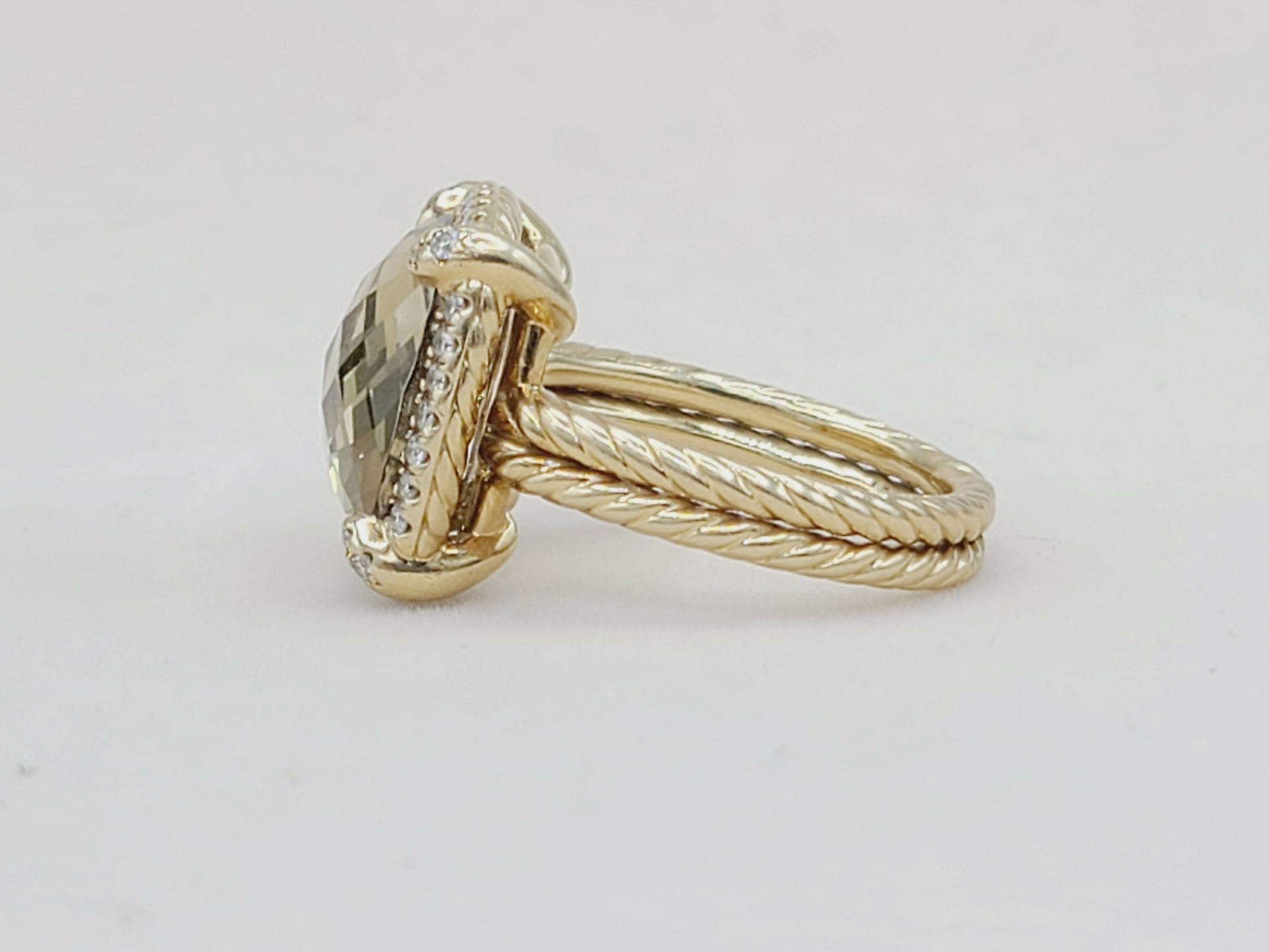 David Yurman Chatelaine Pave Bezel Ring in 18k Gold With Champagne Citrine And Diamonds
