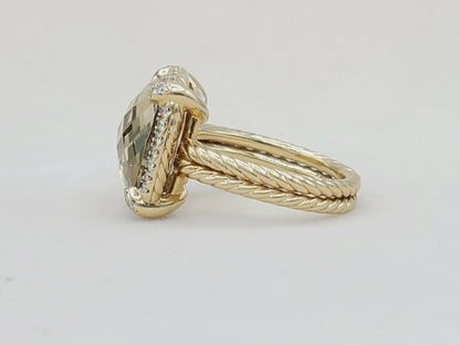 David Yurman Chatelaine Pave Bezel Ring in 18k Gold With Champagne Citrine And Diamonds