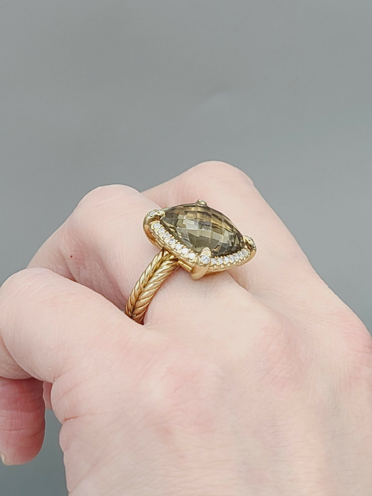 David Yurman Chatelaine Pave Bezel Ring in 18k Gold With Champagne Citrine And Diamonds