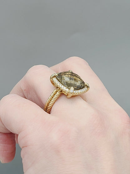 David Yurman Chatelaine Pave Bezel Ring in 18k Gold With Champagne Citrine And Diamonds