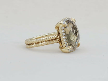David Yurman Chatelaine Pave Bezel Ring in 18k Gold With Champagne Citrine And Diamonds