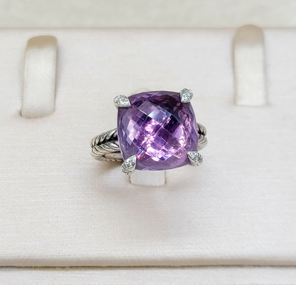 David Yurman Chatelaine Ring With Amethyst and Diamonds 