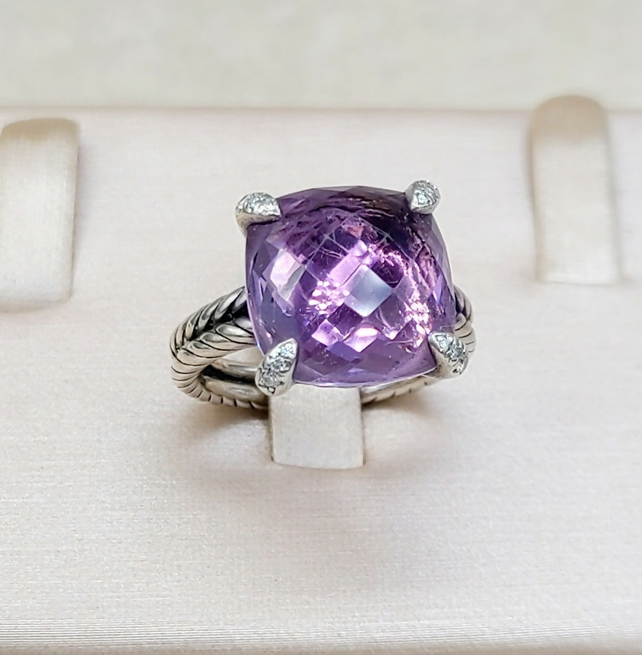 David Yurman Chatelaine Ring With Amethyst and Diamonds 