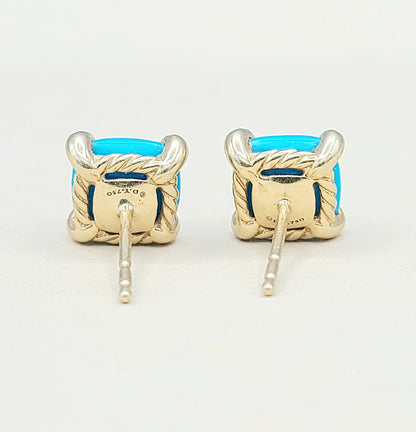 David Yurman Chatelaine Stud Earrings in 18k Gold With Turquoise And Diamonds