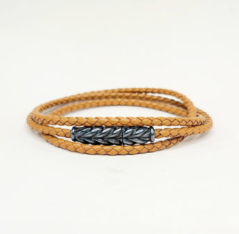 David Yurman Chevron Triple Wrap Bracelet Brown Leather Blackened Sterling Silver Medium