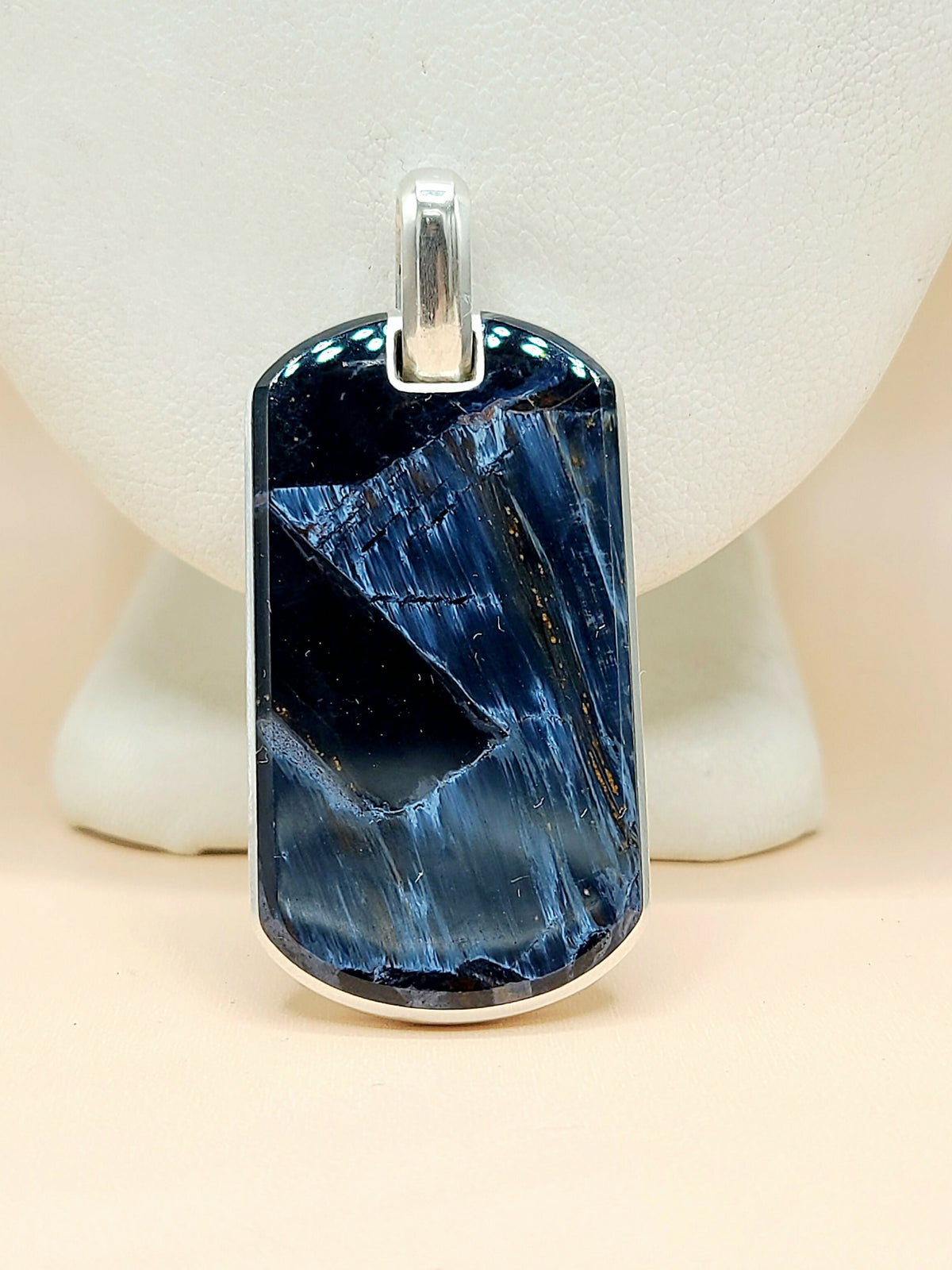 David Yurman Chevron Pietersite Tag Pendant Sterling Silver 42mm 