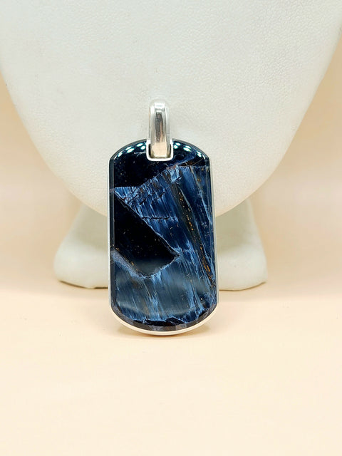 David Yurman Chevron Pietersite Tag Pendant Sterling Silver 42mm 