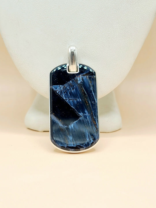 David Yurman Chevron Pietersite Tag Pendant Sterling Silver 42mm 