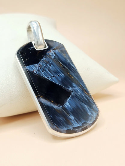 David Yurman Chevron Pietersite Tag Pendant Sterling Silver 42mm 