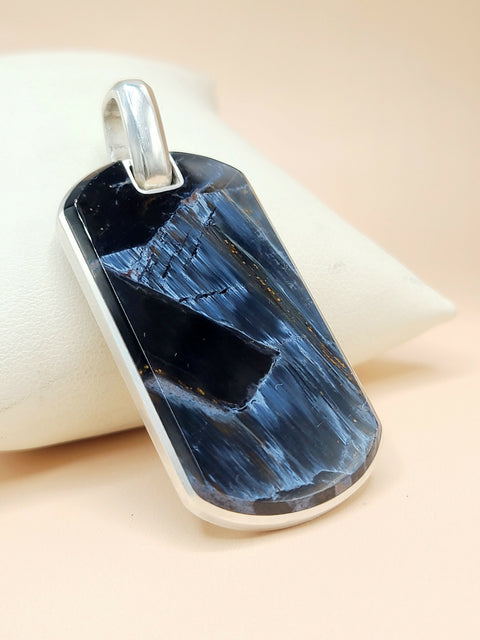 David Yurman Chevron Pietersite Tag Pendant Sterling Silver 42mm 