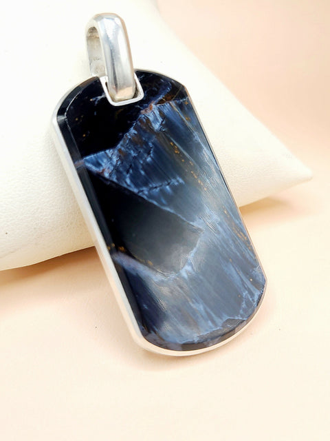 David Yurman Chevron Pietersite Tag Pendant Sterling Silver 42mm 
