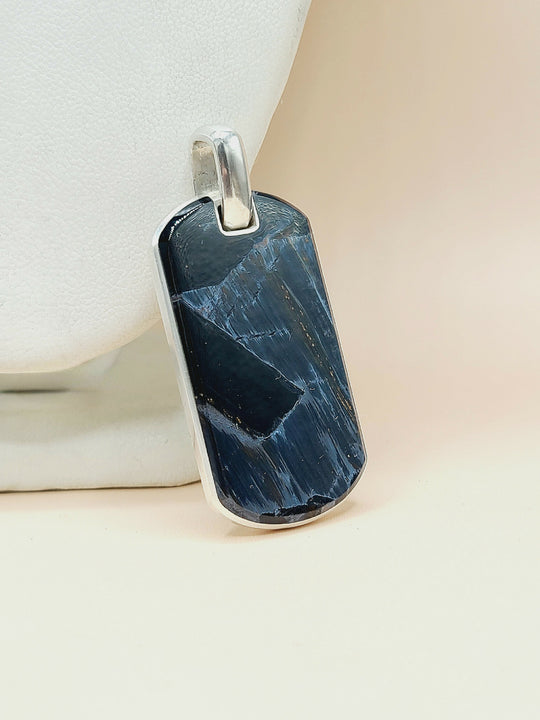 David Yurman Chevron Pietersite Tag Pendant Sterling Silver 42mm 