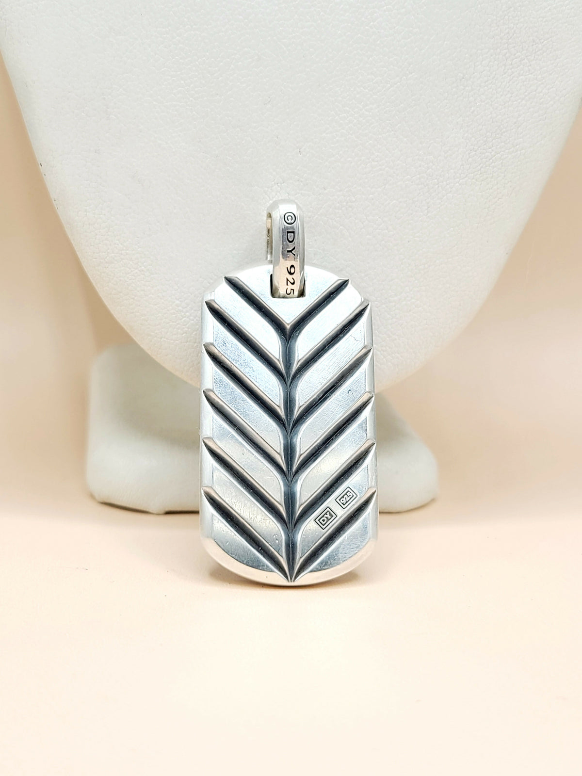 back view David Yurman Chevron Pietersite Tag Pendant Sterling Silver 42mm 